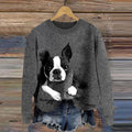 Comstylish Cute Boston Terrier Lazy Puppy Applique Wool Felt Art Cozy Sweater