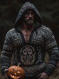 Men's Vintage Viking Halloween Embroidered Hooded Sweater elevenforest