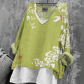 Comstylish Women's Japanese Floral Art Print V-neck T-shirt