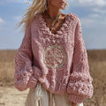 Vintage Vegvisir Runes V Neck Cozy Cable Chunky Knit Sweater elevenforest