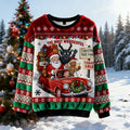Comstylish Cute Santa Claus And Car Pattern Warm Crew Neck Sweater