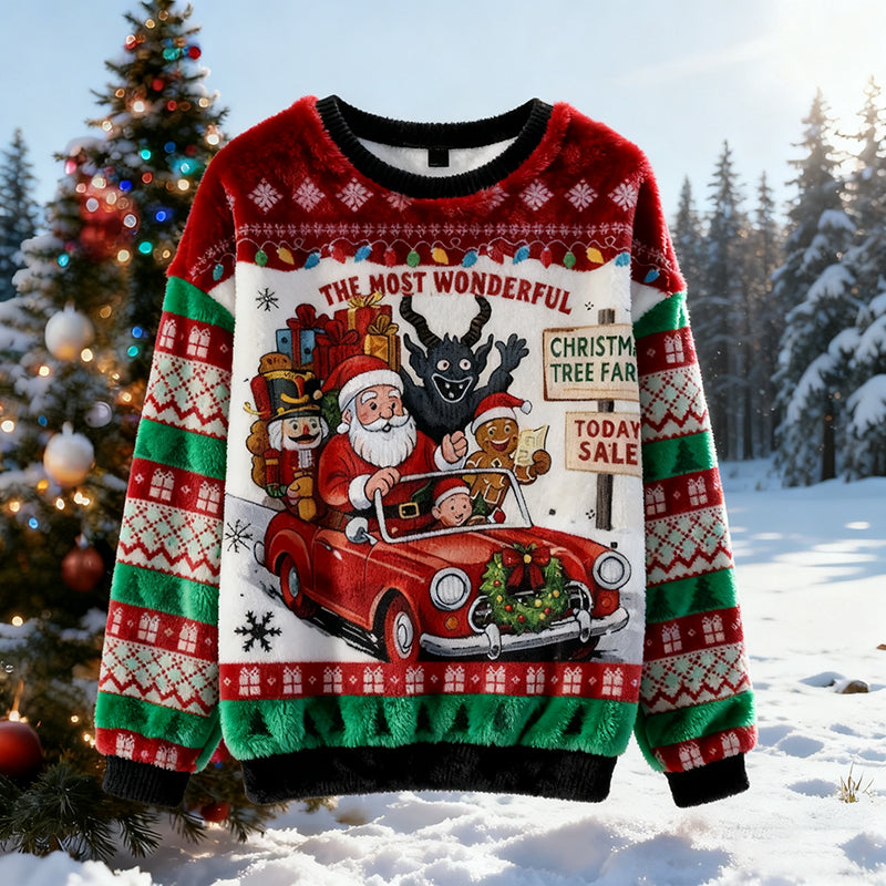 Comstylish Cute Santa Claus And Car Pattern Warm Crew Neck Sweater