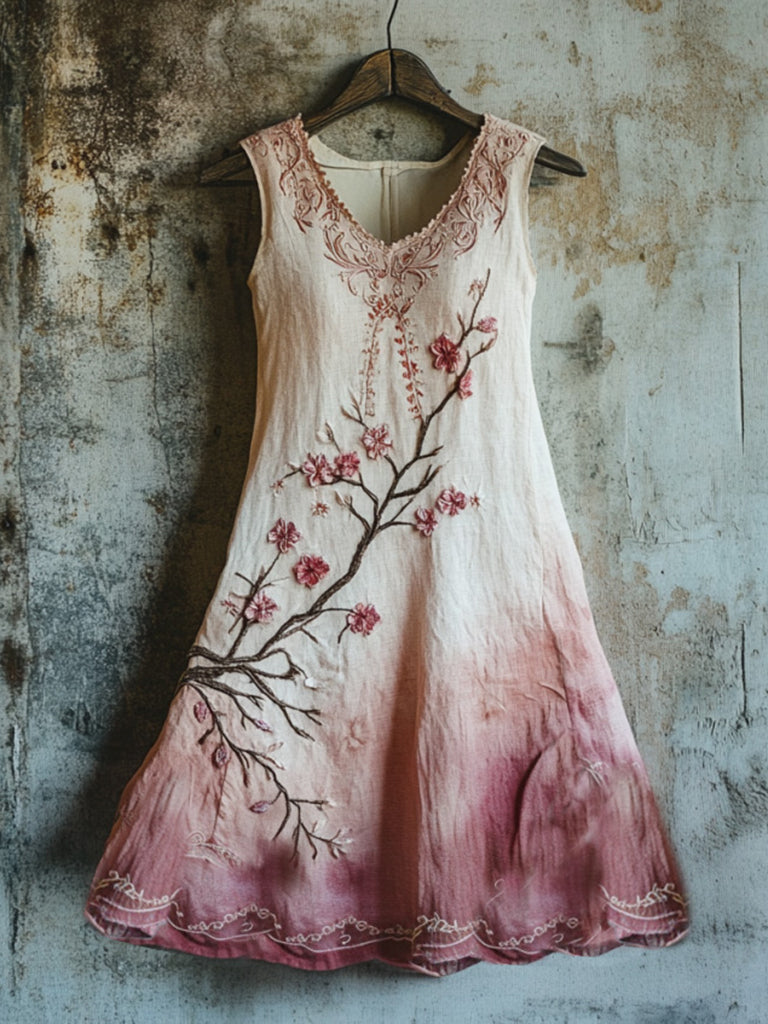 Vintage Celtic Knot With Cherry Blossoms Pattern Linen Tank Dress elevenforest