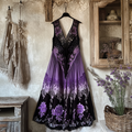 Bohemian Lavender Embroidery Patchwork Art Sleeveless  Cozy Linen Maxi Dress elevenforest