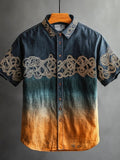 Celtic Knot Gradient Men's Linen Short Sleeve Shirt elevenforest