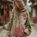 Love & Health Collection Classic Floral Embroidery Gradient Art Linen Long Sleeve Hoodie elevenforest