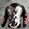 Men's Retro Black And White Tiger Flame Graphic Pattern Knit Sweater elevenforest