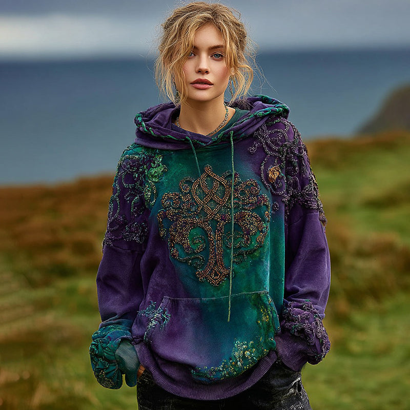 Women's Vintage Viking Celtic Knot Thermal Hoodie elevenforest