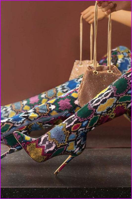 Multicolor Pointed Toe Over the Knee Boots