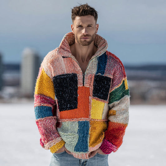 Men's Fair Isle Geometric Jacquard Warm Zip-up Sweater artswardrobe