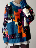 Comstylish Cute Cats Graphic Big Pocket Cozy Sweater