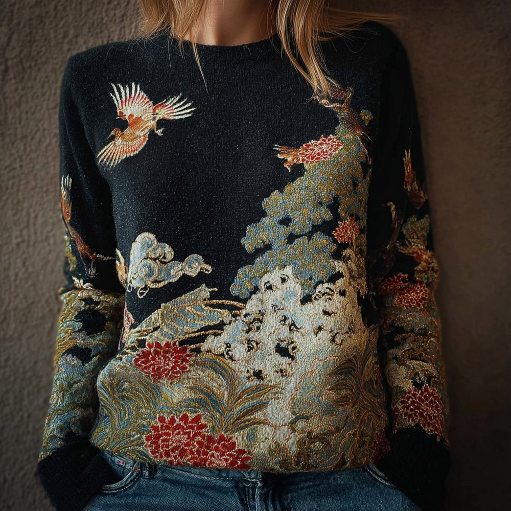 Vintage Japanese Inspired Pattern Cozy Knit Sweater elevenforest