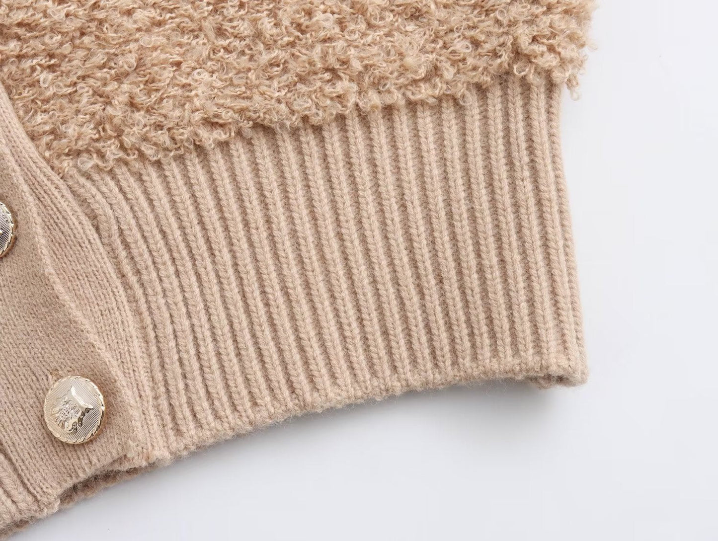 Fall Clothing Teddy Needle Fur Feeling V Neck Knitted Cardigan Coat