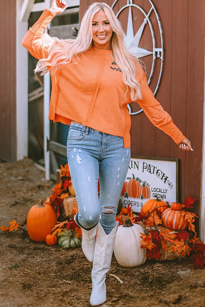 Cool Orange Pumpkin Patchwork Sweatshirt