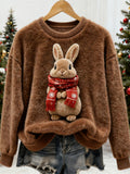 Comstylish Christmas Rabbit Design Women's Soft Plush Sweater