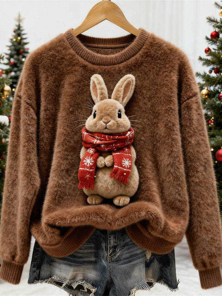 Comstylish Christmas Rabbit Design Women's Soft Plush Sweater