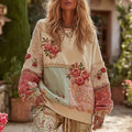 Women's Vintage Floral Patchwork Print Crew Neck Casual Sweatshirt elevenforest