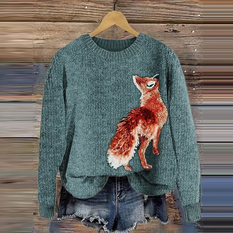 Fox Print Print Cozy Knit Sweater artswardrobe