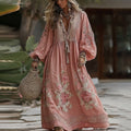 Vintage Boho Roses Embroidered V Neck Maxi Dress elevenforest