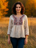 Women's Vintage Bohemian Embroidered Print Shirt elevenforest