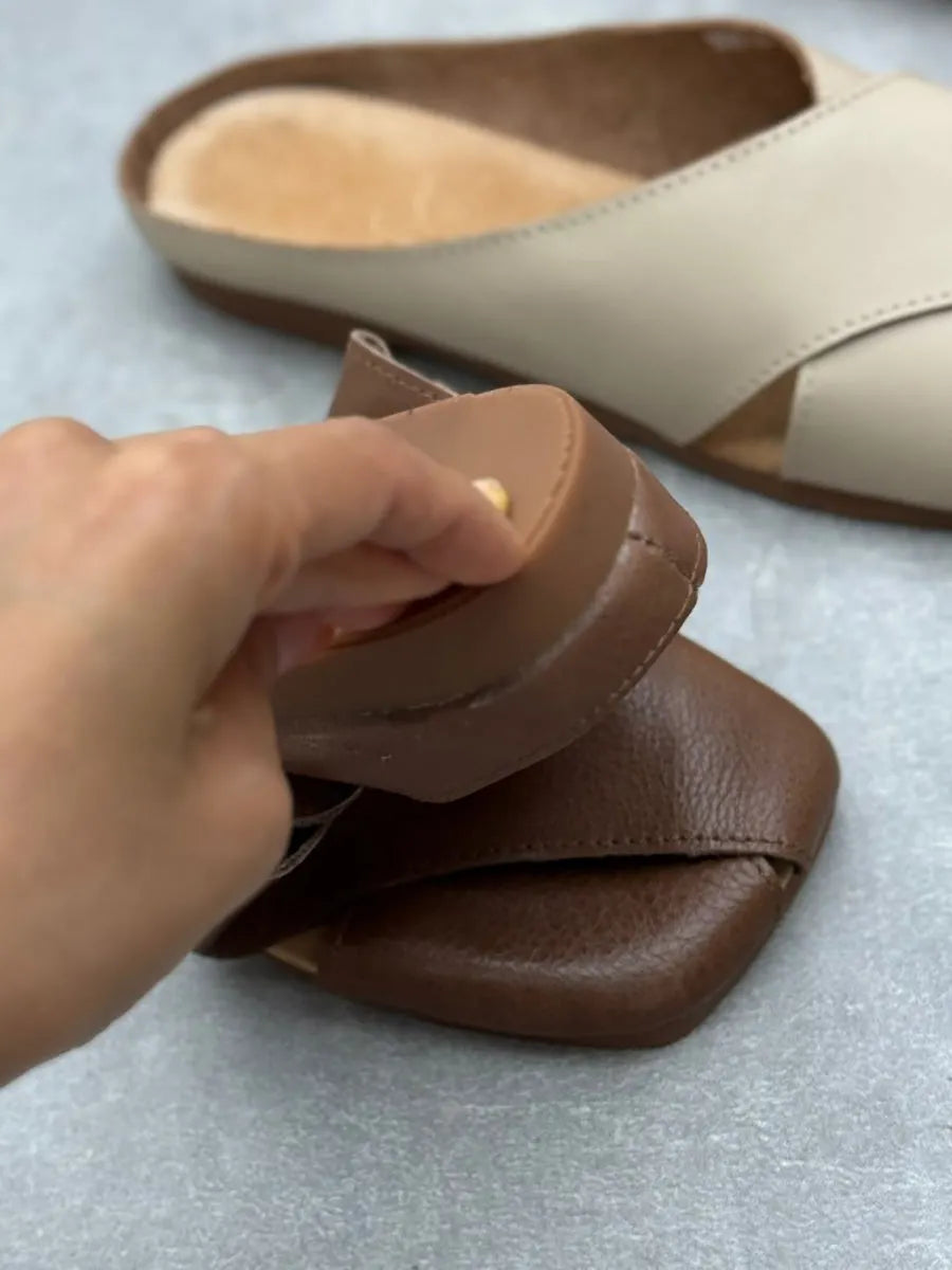 Summer Leather Spliced Slippers Qw1047