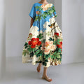 Comstylish Women's Japanese Floral And Bird Gradient Art Print Dress