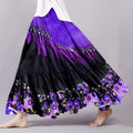 Vintage Boho Purple Floral Art Flowy Wide Skirt elevenforest