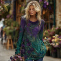 Women's Vintage Rose Floral Embroidery Long Sleeve T-shirt elevenforest