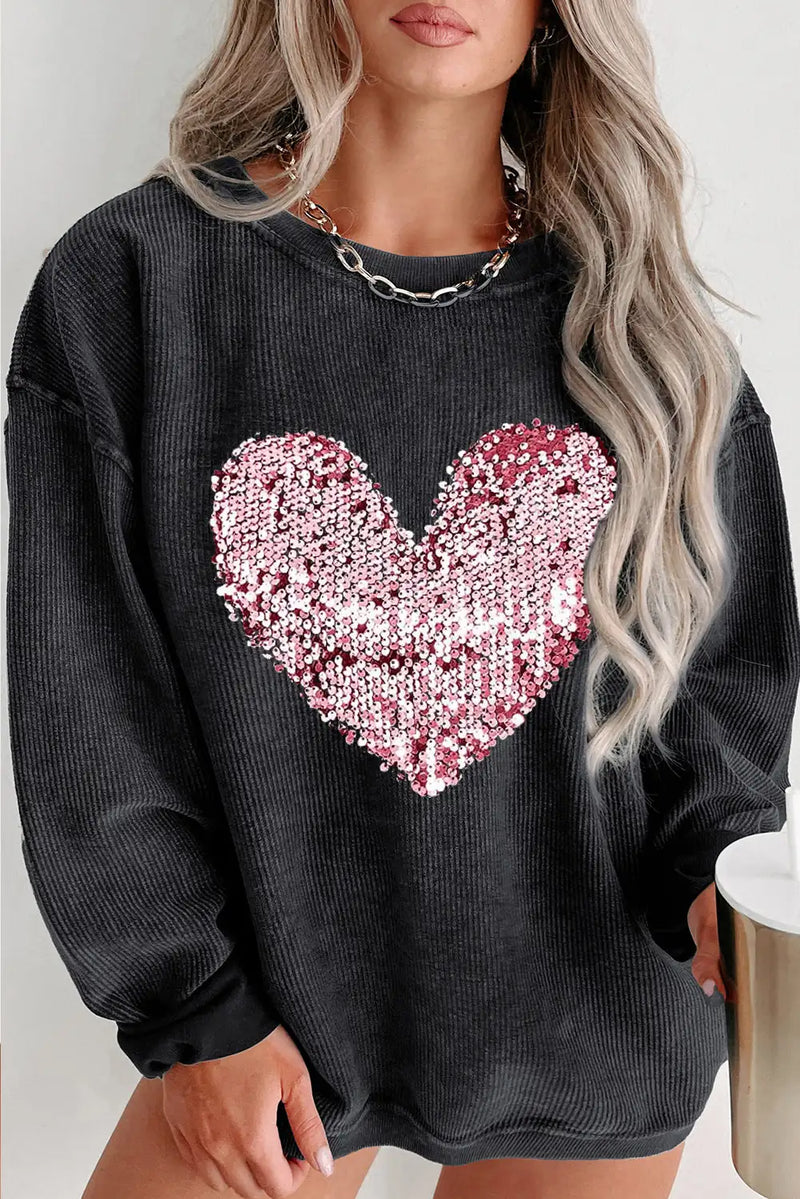 Sequin Heart Black Sweatshirt
