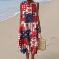 Vintage American Flag Independence Day Patchwork 4th Of July Peaceinwar Art Linen Tank Dress elevenforest
