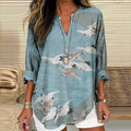 Comstylish Women's Japanese Art Crane V Neck Shirt