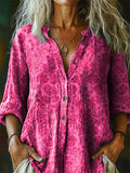 Women's Vintage Ethnic Floral Art Print Casual Cotton Linen Shirt