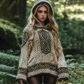Women's Irish Celtic Knot Jacquard Contrast Hooded Sweater elevenforest