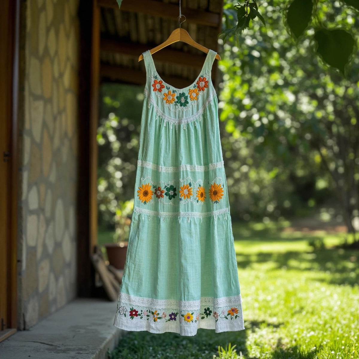 Women's Vintage Bohemian Floral Panel Sleeveless Dress elevenforest