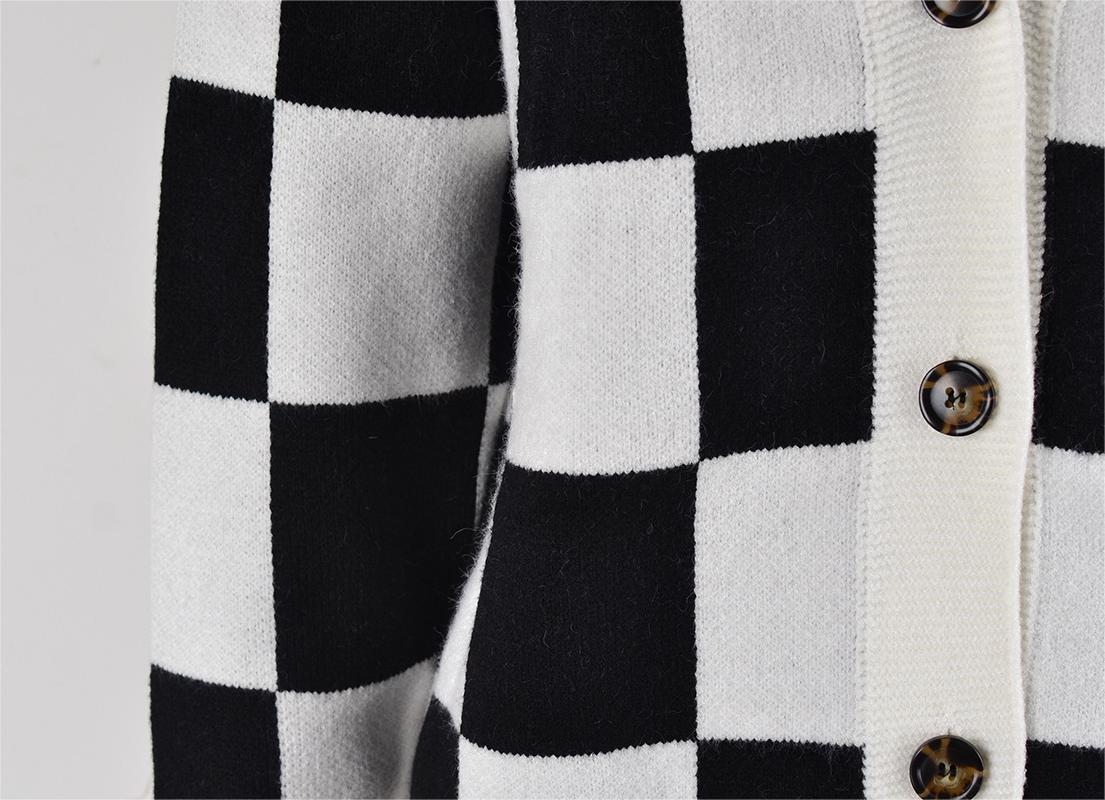 Autumn Winter Plaid Sweater Stitching Cardigan Top Knitted Coat Tide