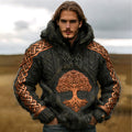 Men's Retro Viking Yggdrasill Embroidered Print Hooddie elevenforest