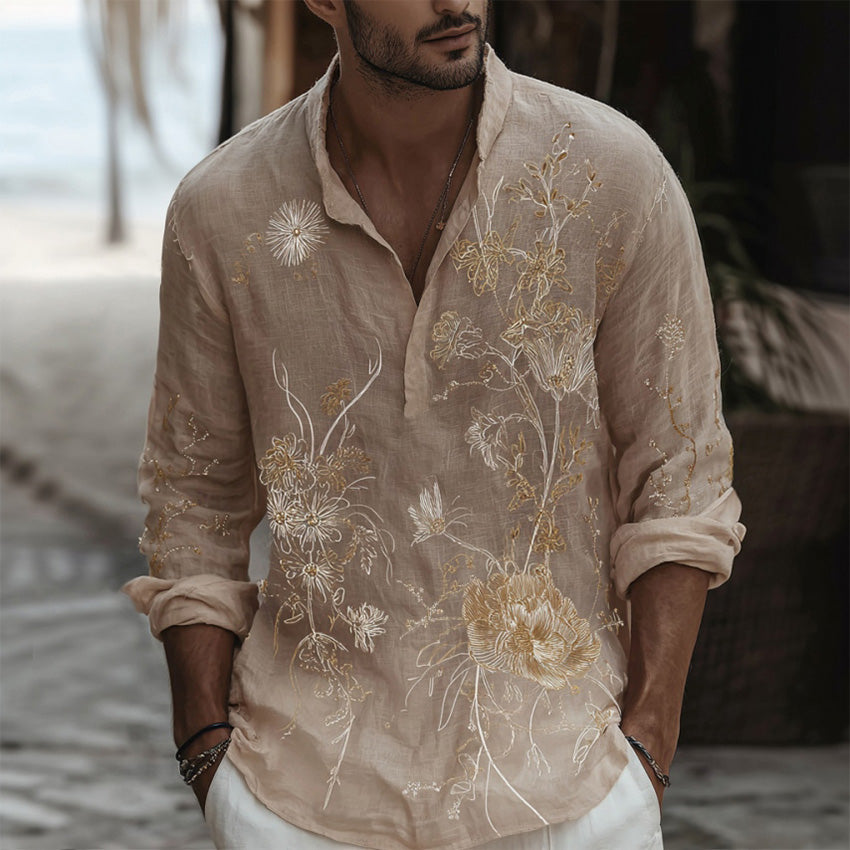 Men's Floral Embroidered Casual Shirt elevenforest