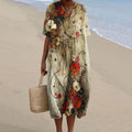 Women's Vintage Floral Print V-neck Casual Flowy Midi Dress elevenforest