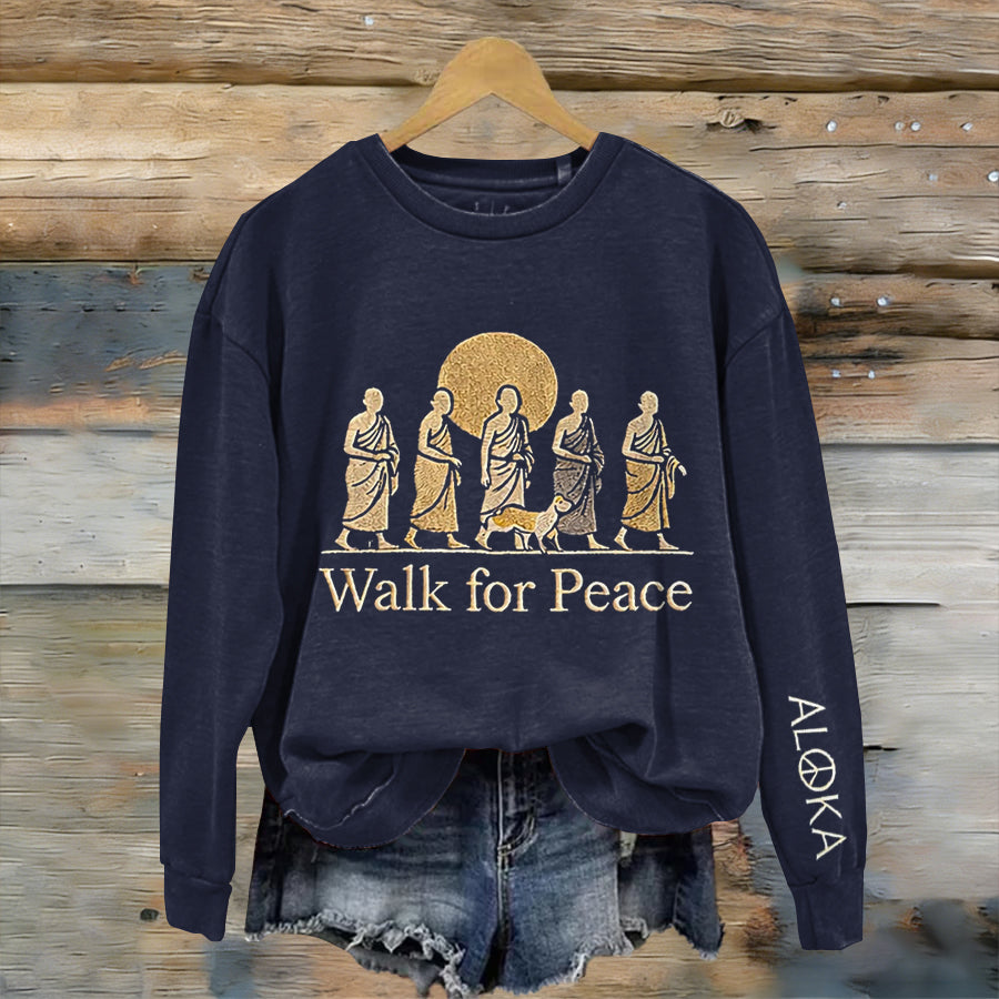 Comstylish Women's Walk For Peace Monks With Aloka Dog Print Sweatshirt
