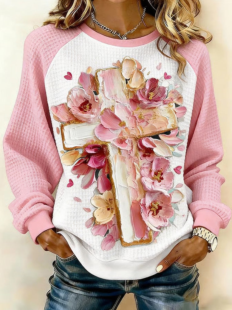 Comstylish Women's Valentine's Day Faith Cross Jesus Art Print Top