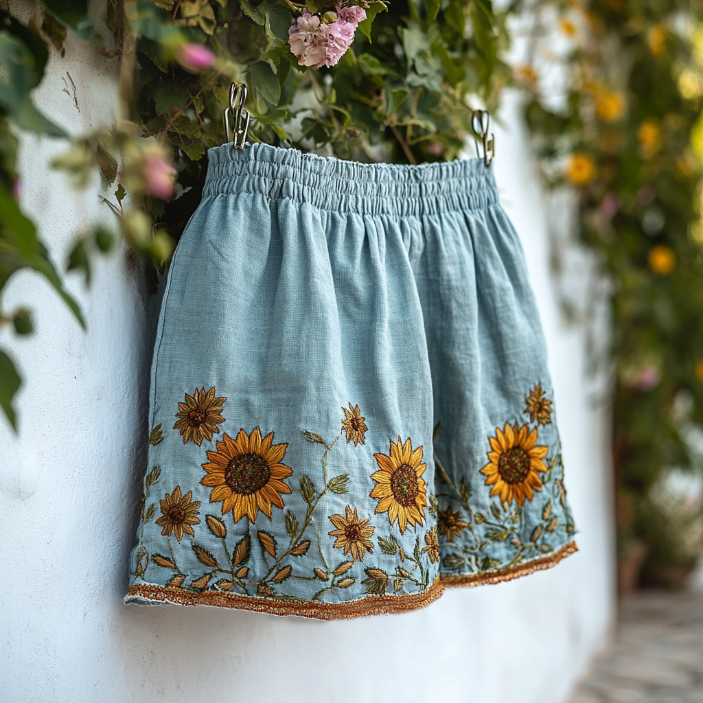 Women's Retro Vacation Sunflower Shorts elevenforest