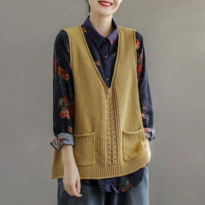 New Pocket Knitted Hollow Vest