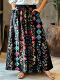 Women's Retro Floral Totem Art Print Cotton Skirt elevenforest