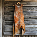 Women's Vintage Rust Dye Art Print Irregular Dress elevenforest