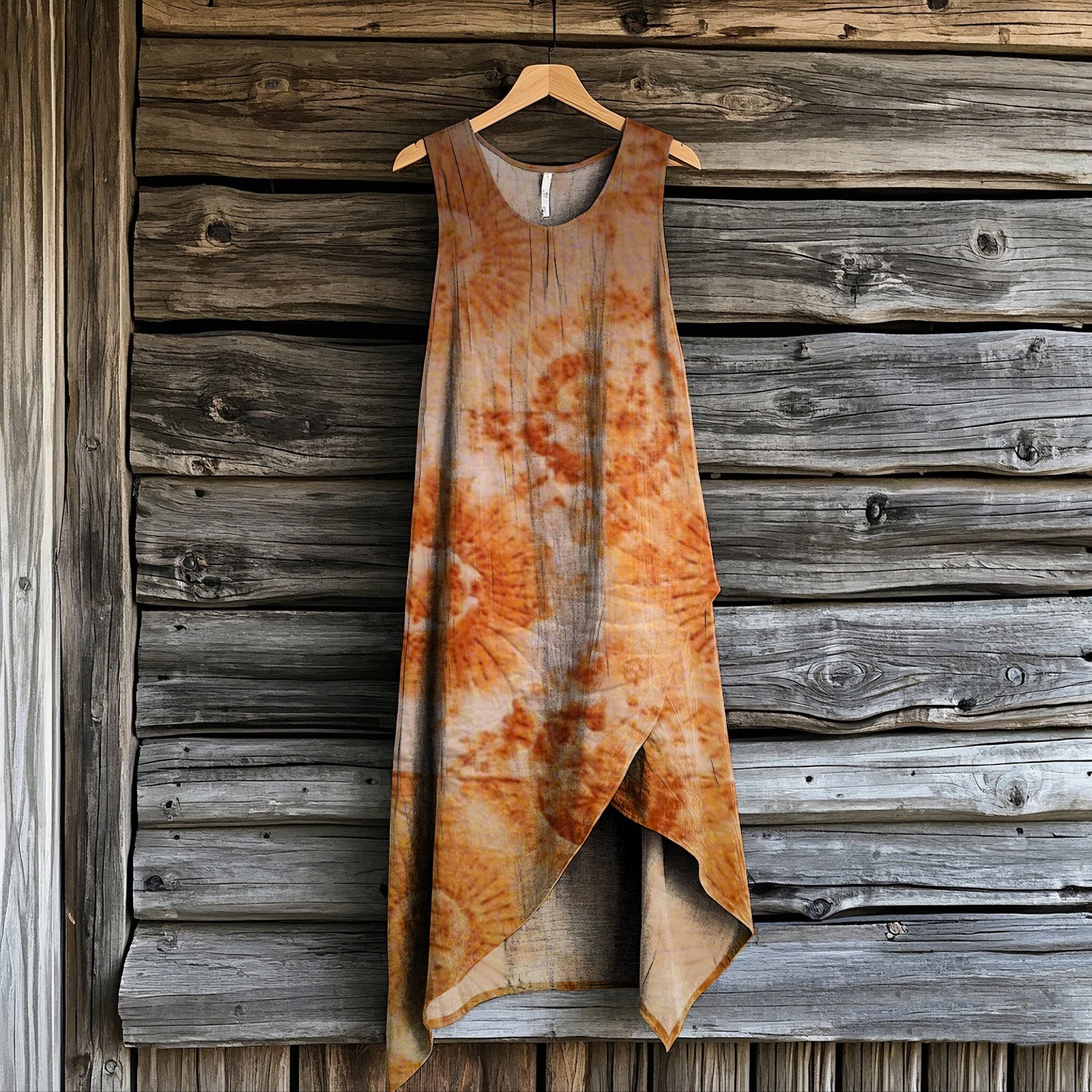 Women's Vintage Rust Dye Art Print Irregular Dress elevenforest