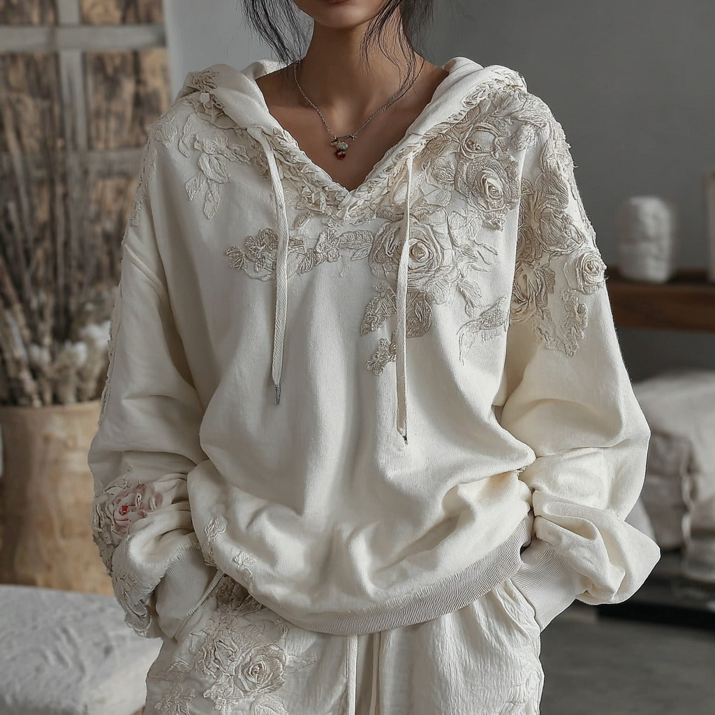 Women's Vintage Rose Floral Art Casual Warm Hoodie