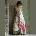 Women's Retro Japanese Sakura Splicing Sleeveless Long Dress elevenforest