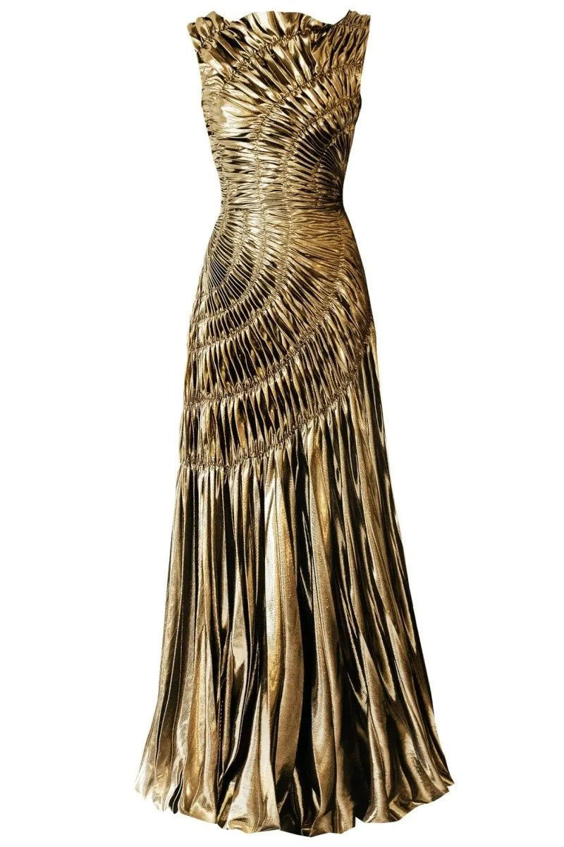 Camila Metallic Pleated Midi Dress