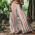 Vintage Bohemian Striped Art Women's Linen Blend Casual Pants elevenforest