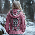 Viking Skull & Floral Knit Art Women's Hooded Sweater elevenforest